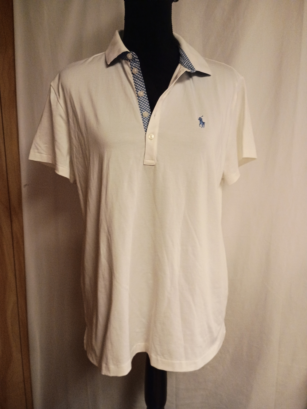 Ralph Lauren Cream Polo with Blue Embroidered Pony & Trim